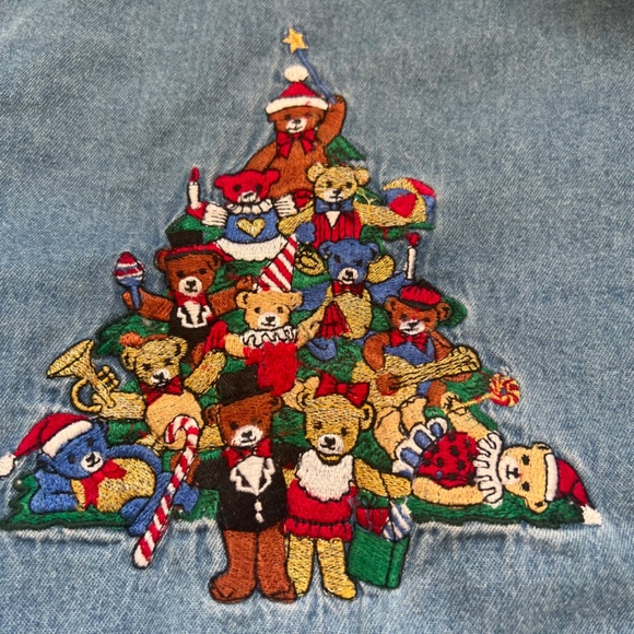 Vintage Solutions Original Teddy Bear Christmas Button Up Denim Shirt - Picture 4 of 7